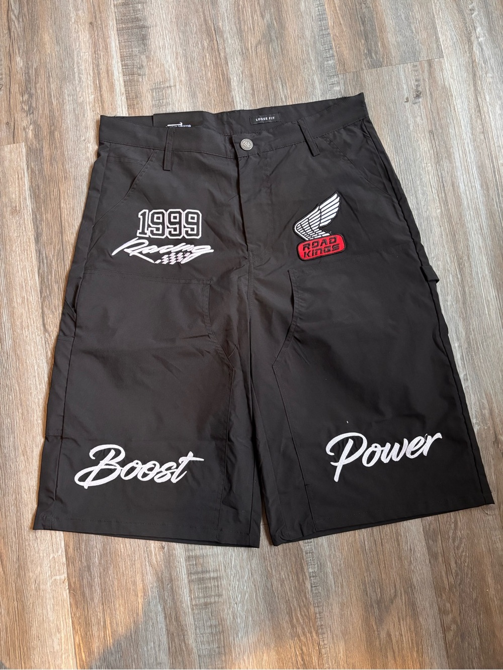 Men's Black Racing Graphic Shorts - Boost Power